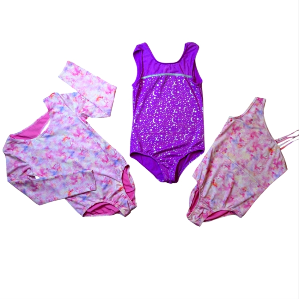 Cat & Jack Dance Bodysuits Pink Multi Purple Silver Moon Stars Girl's L 10/12